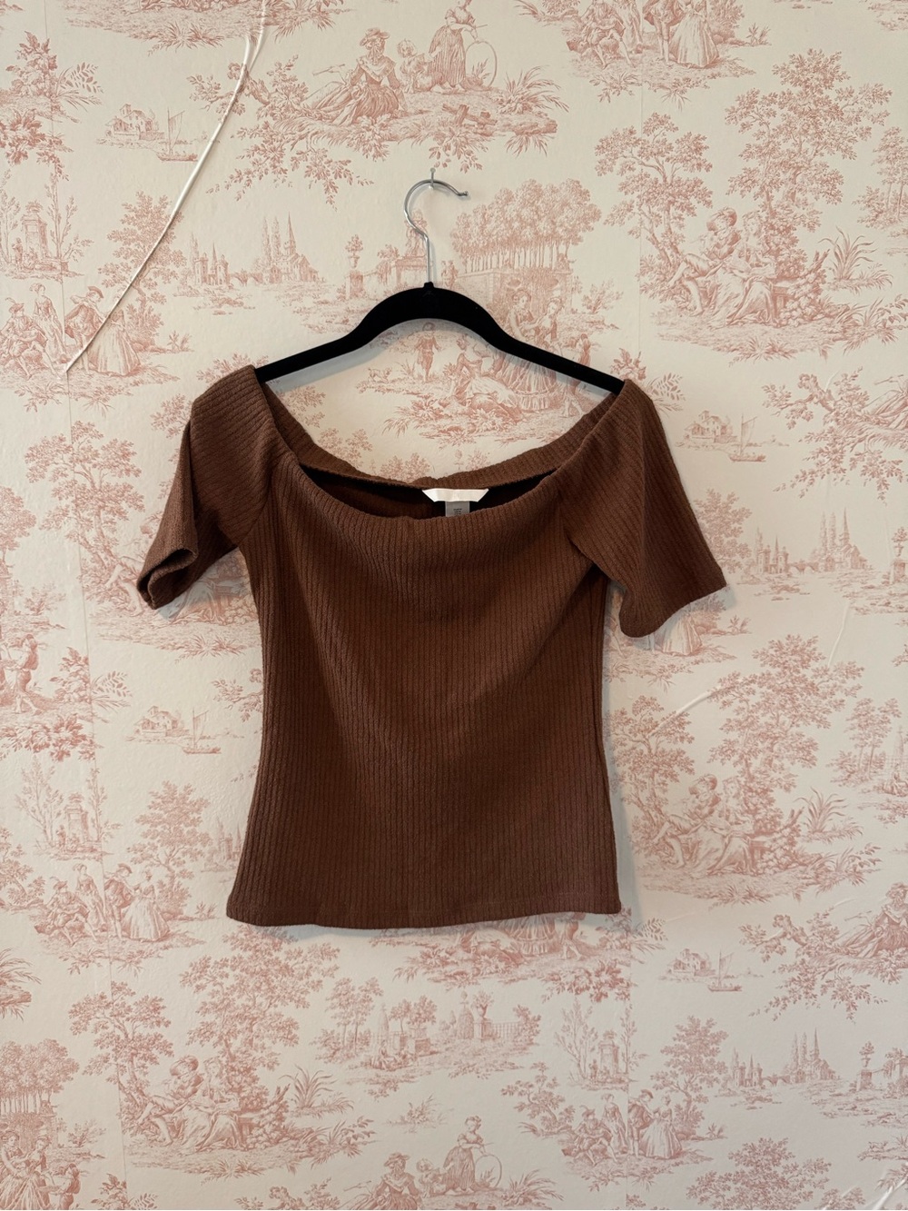 H&M Brown Off-Shoulder Ribbed Crop Top